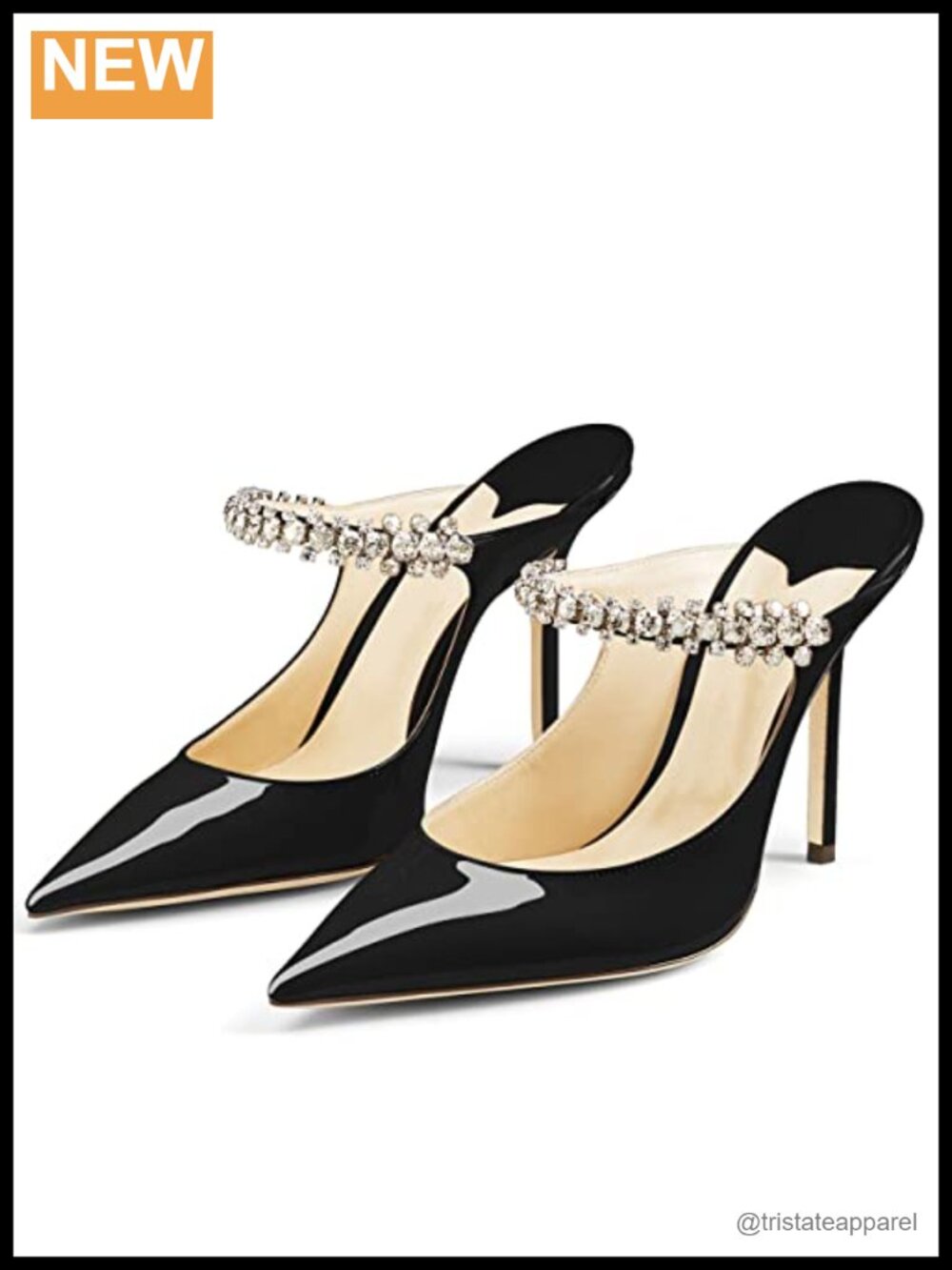 Rhinestone Pointed Toe Stiletto Mule Heels 4 Inch Wedding Party Slip On